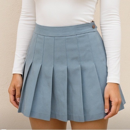 H&M Divided Pleated Mini Skirt Size 2 Blue School Girl Casual Classic Modest