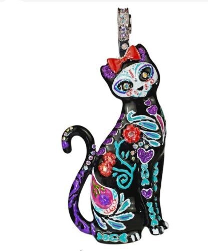 Kirks Folly Sugar Skull Kitty Magnetic Enhancer Silver tone Halloween Sugar cat