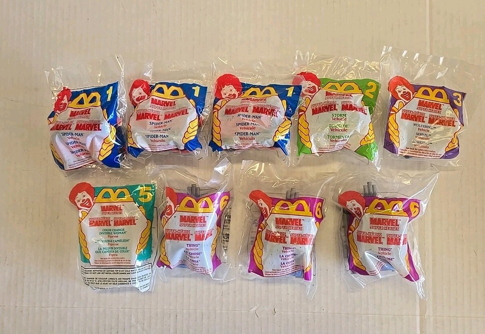 1996 McDonald's Marvel Super Heroes Happy Meal Toys Lot Of 9 SEALED!!