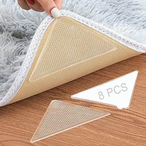 Non-Slip Triangle Rug Grippers – 8 Clear Anti-Curl Carpet Pads