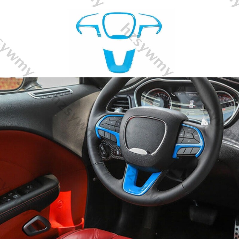 For Dodge Charger 2015-2021 ABS Light Blue Steering Wheel Switch Cover Trim 4PCS