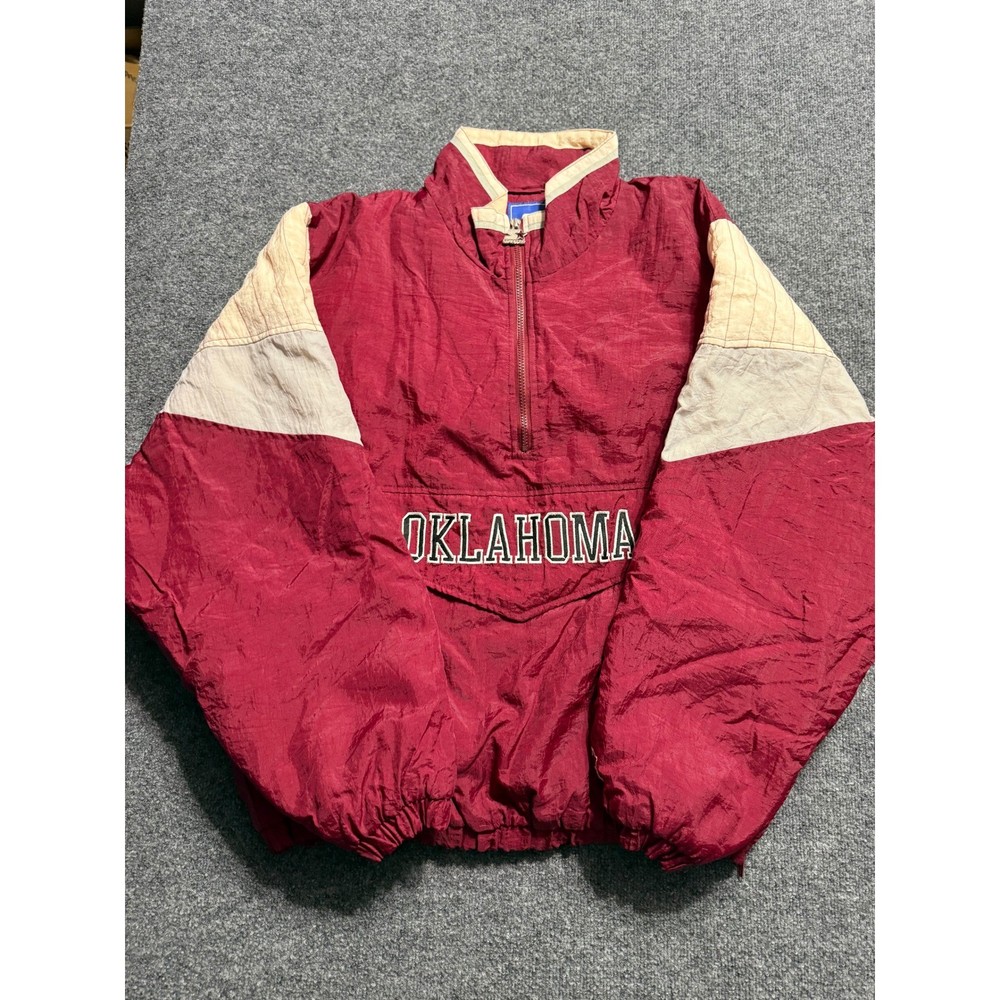 Vintage Starter Oklahoma Sooners Jacket Mens XL Maroon Puffer Half Zip