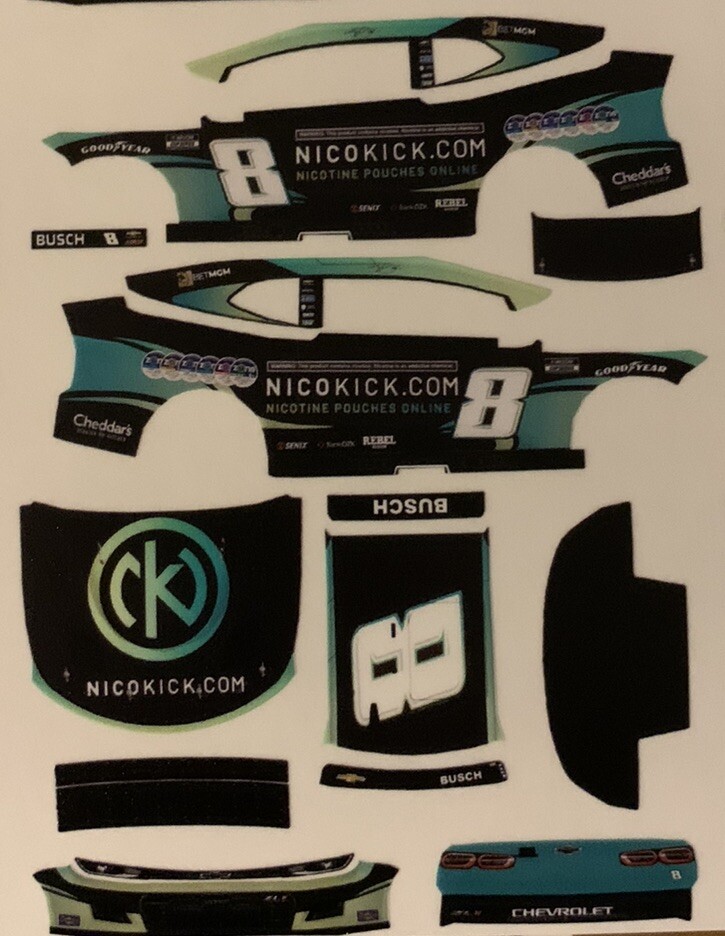 Custom 2025 Kyle Busch #8 Nicokick 1/64 NASCAR Peel & Stick Decals