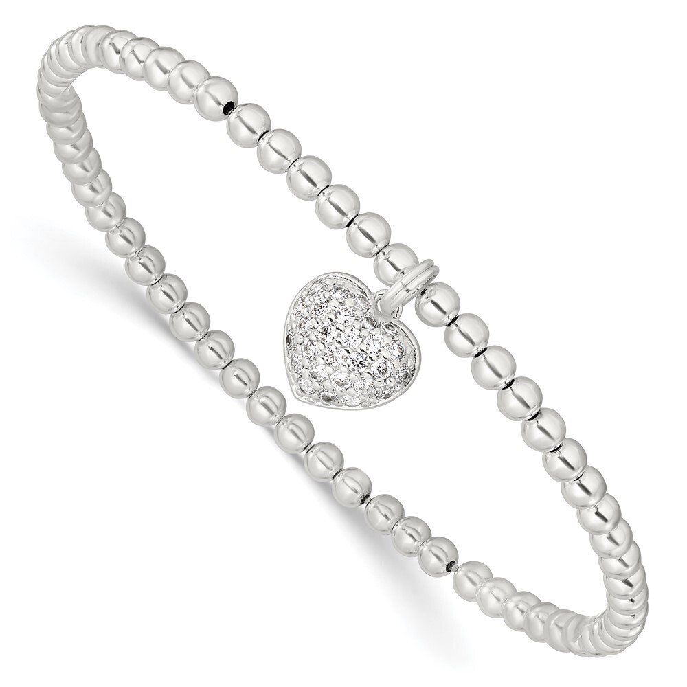 Sterling Silver Cubic Zirconia Heart Stretch Bracelet 7