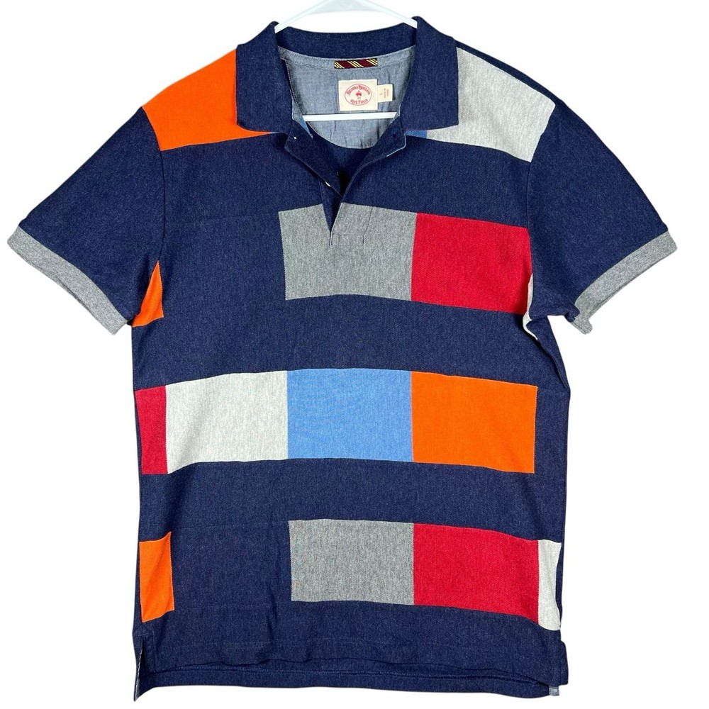 Brooks Brothers Shirt Mens Large Blue Colorblock Polo Slim Fit Red Fleece Casual