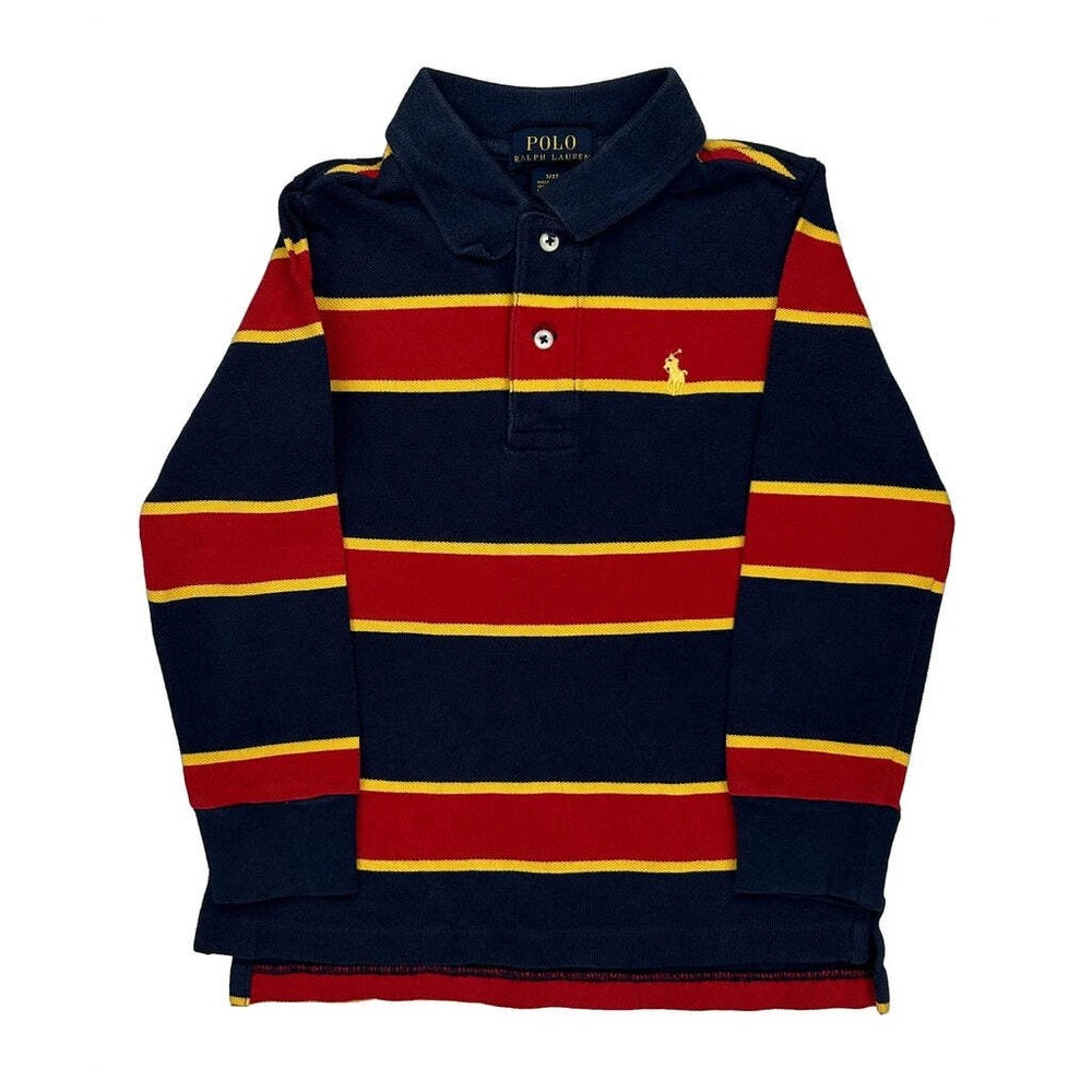 Age 3 Polo By Ralph Lauren Striped Polo Shirt - 2XS Navy Cotton