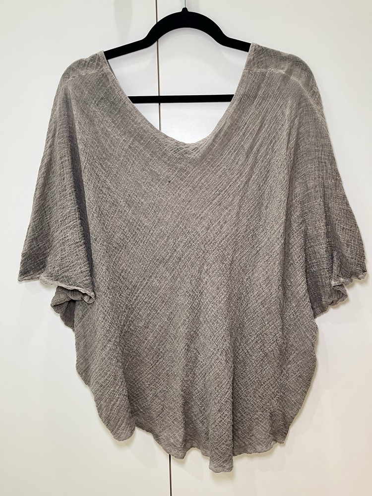 Gigi Moda Made In Italy Gray 100% Cotton Short Sleeve V Neck Top