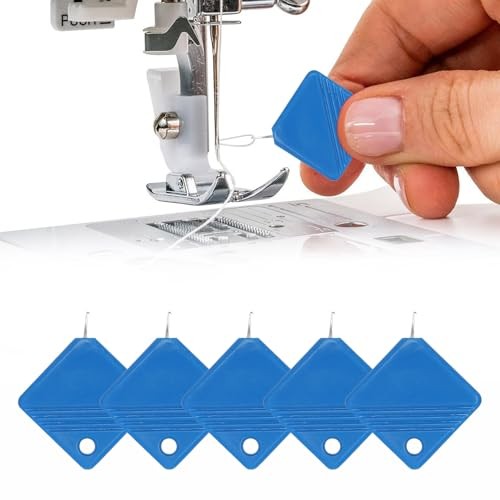 2025 Sewing Machine Needle Threader Universal Square Metal Hand & 5Pc Blue
