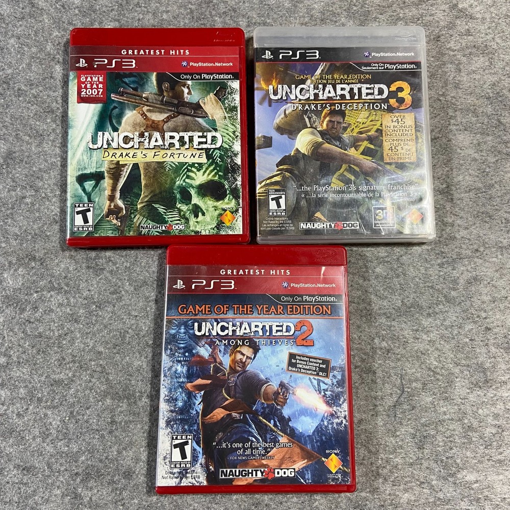 Uncharted 1 2 3 Trilogy Bundle Sony PlayStation 3 PS3 Lot Complete Tested!