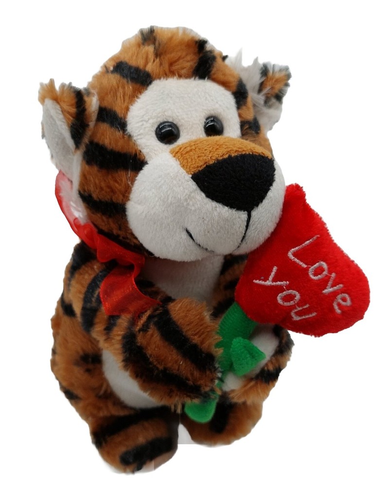 Best 8 Inch Tiger Plush Red Heart Bow Valentines Day Gift Stuffed Animal