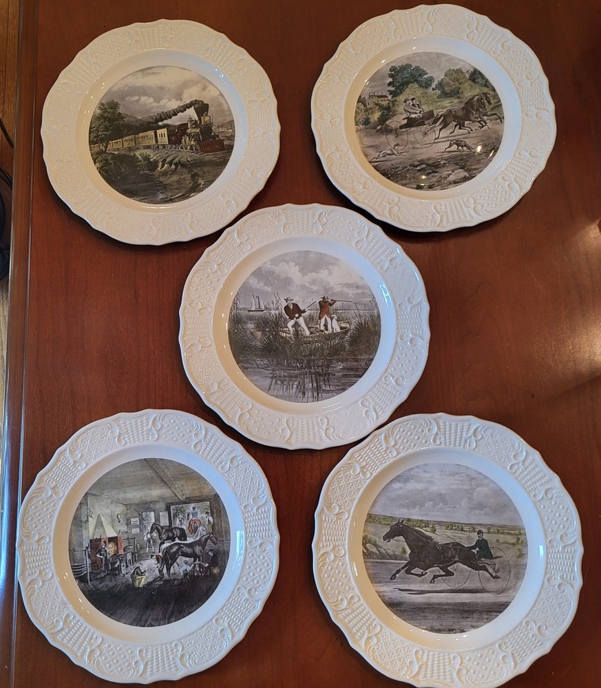 Set of 5 Vtg Life In The Country Currier Ives Reproduction Plates Delano Studios
