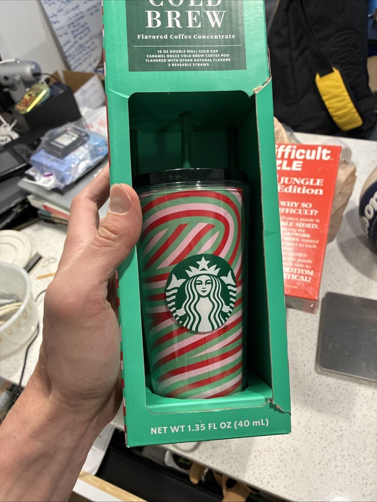 Starbucks Tumbler Gift Set 16 oz Holiday Cold Brew w/ Coffee Pod & 3 Straws New