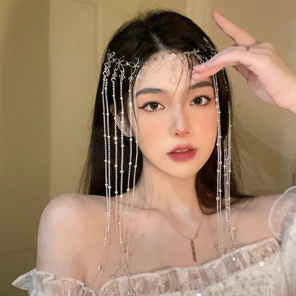 Lady Head Chain Hollow Out Photoshoot Prop Cosplay Women Hair Clip Faux Crystal