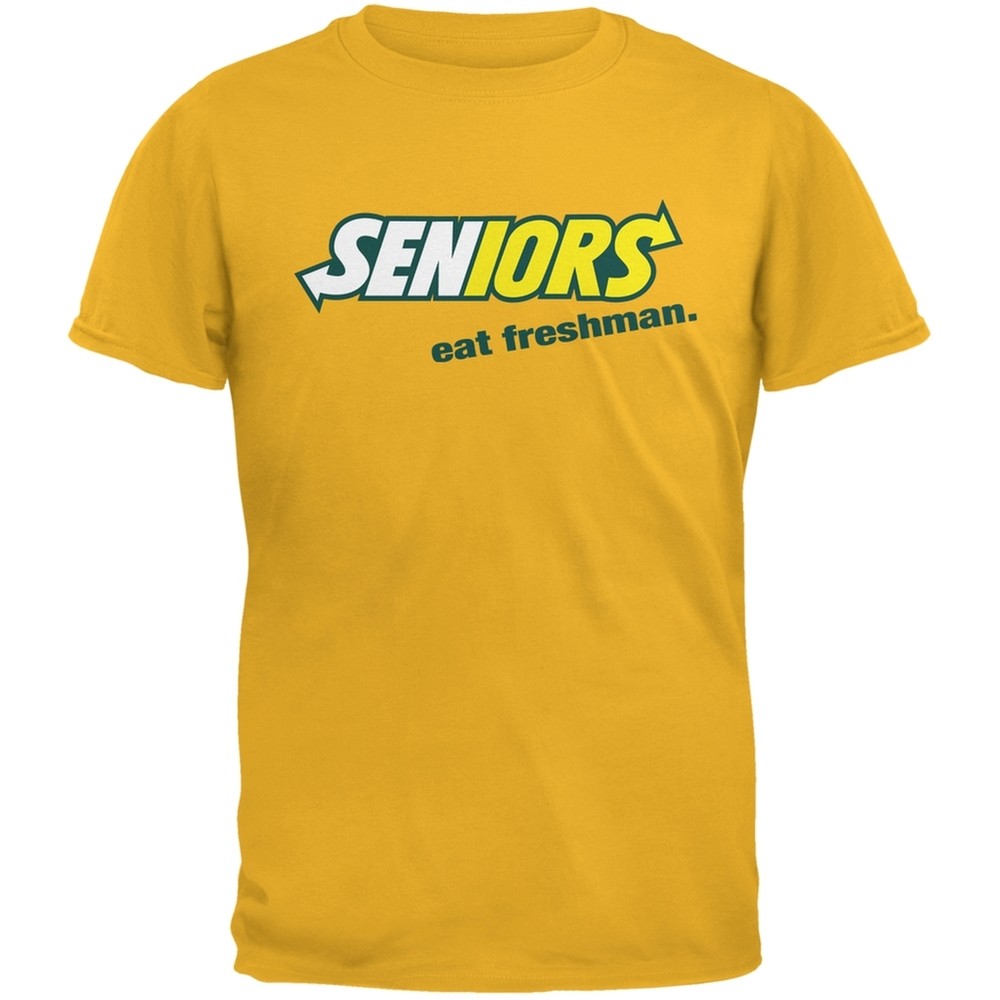 Back To School Seniors Eat Freshman Parody Gold Adult T-Shirt-image