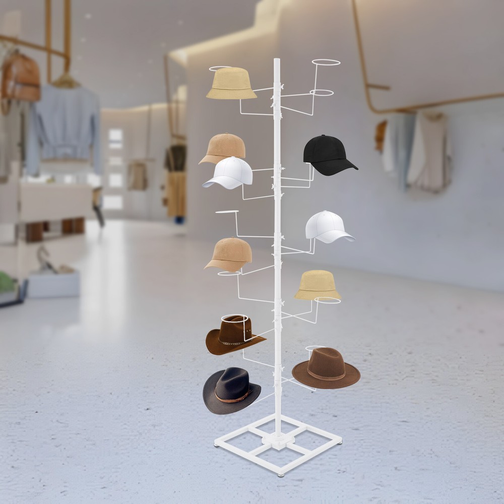 5-Tier Rotating Metal Hat Rack Floor Stand Holds 20 Caps Headwear Display