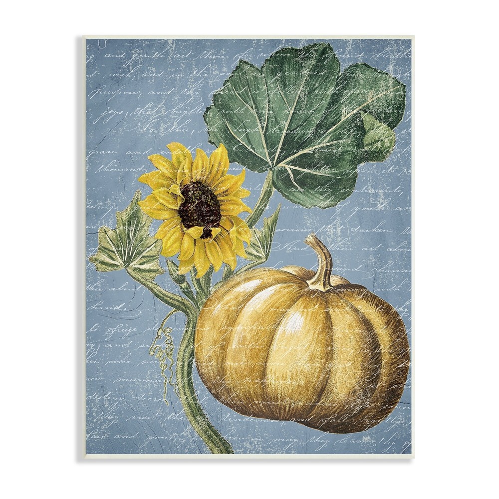 Stupell Vintage Sunflower Stalk Farm Pumpkin Antique Script