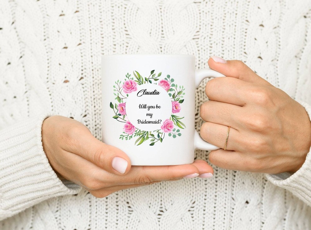 Personalised Bridesmaid Mug Floral Will You Be My Bridesmaid Mug