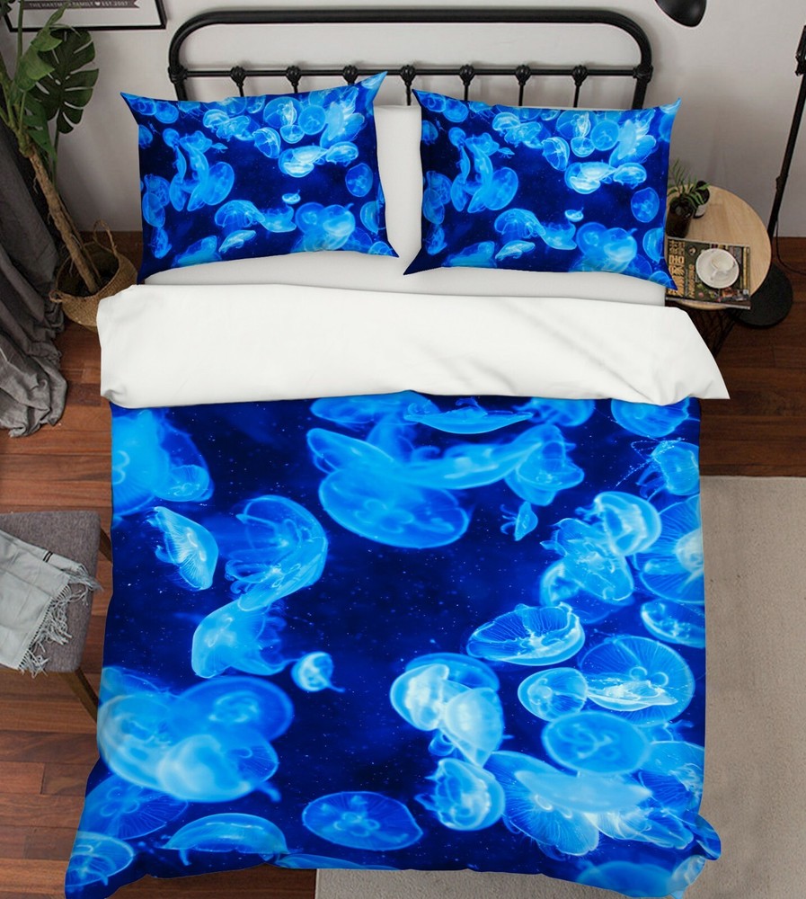 3D Blue Jellyfish ZHUA3509 Bed Pillowcases Quilt Duvet Cover Set Queen King Zoe
