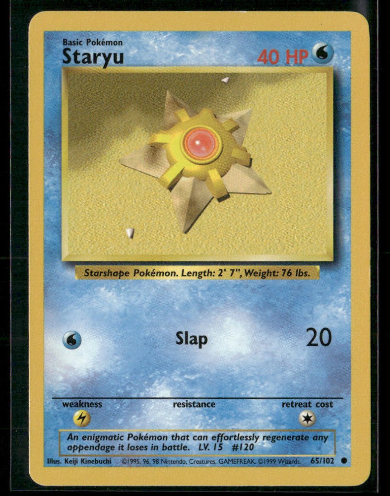 1999 Pokemon TCG Staryu Card #65/102 Near Mint Rare
