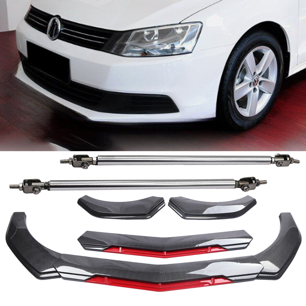 11-14 Volkswagen VW Carbon Fiber Front Bumper Lip Spoiler Splitter with Strut Rod