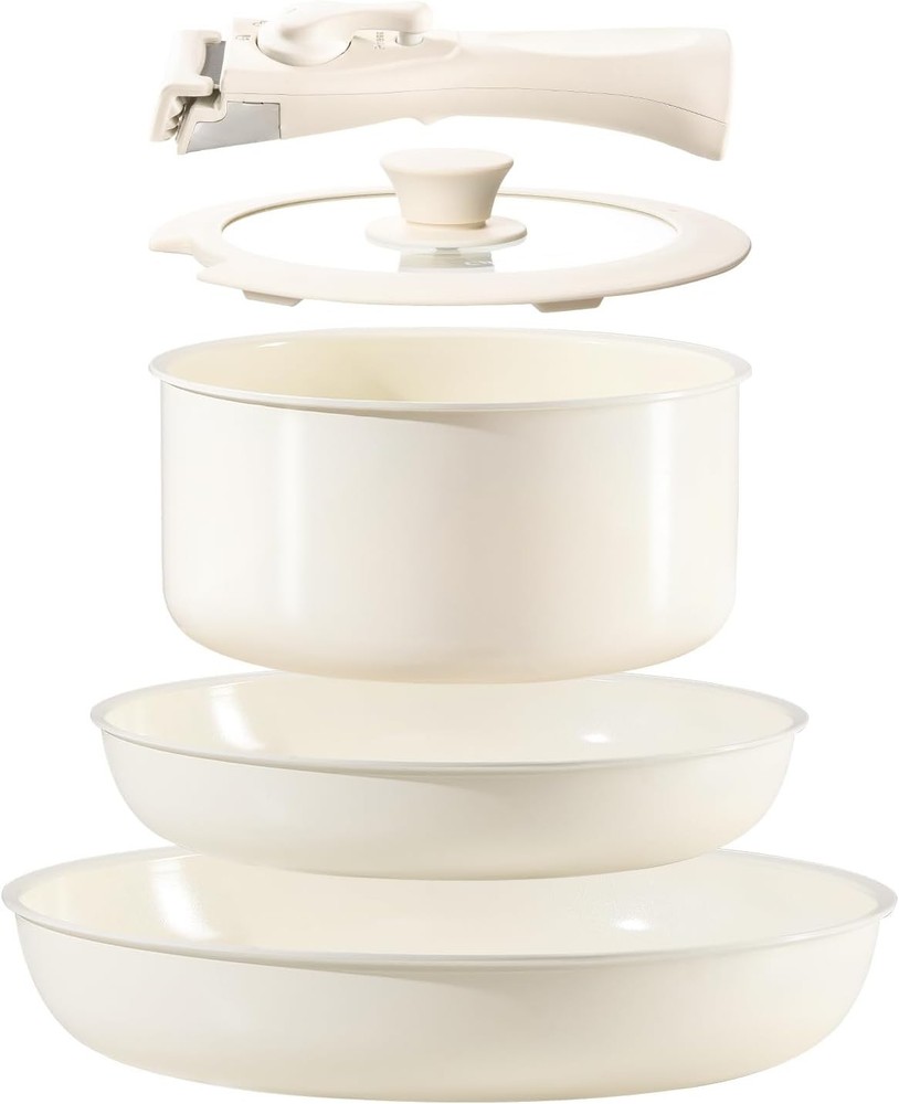Chef Power Ceramic Nonstick Cookware Set 5 Piece with 5 Pcs Set, White