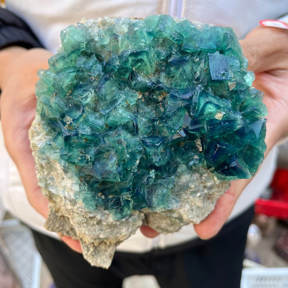 2.2LB Natural Green Fluorite Cube Quartz Crystal Cluster Mineral Specimen