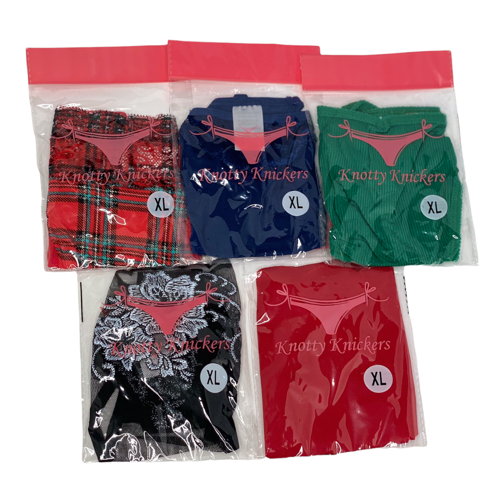 Knotty Knickers Set of 5 Panties XL Multicolor Thongs Cheeky Lace Underwear