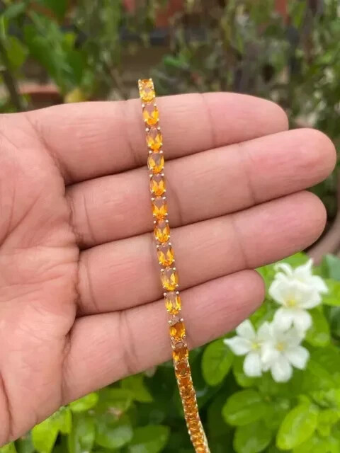 Lab-Created Citrine 8ct Oval Tennis Bracelet in 14K Gold Plated 7.5 Inches