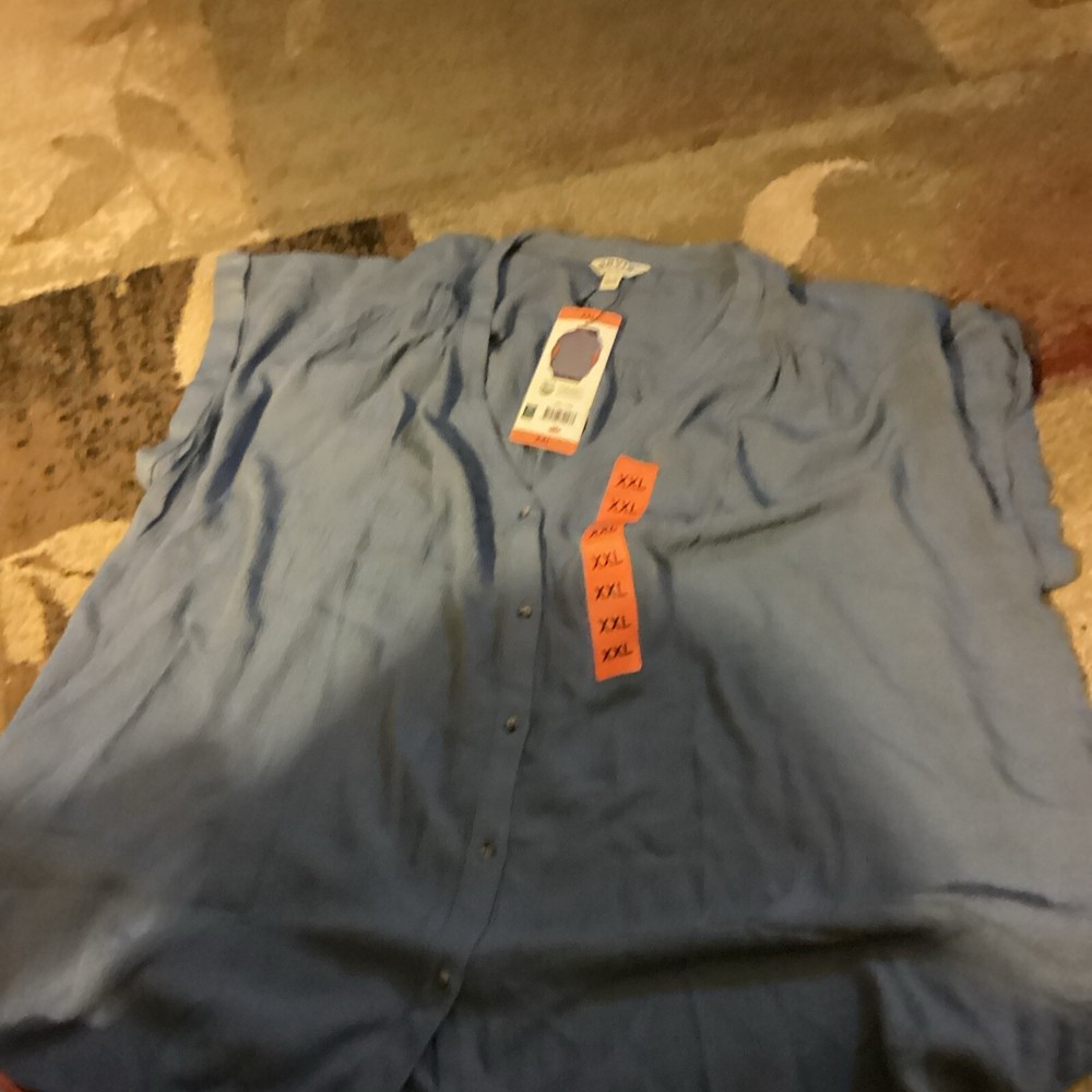 Orvis Ladies' Button Front Blouse Short Sleeve Size XXL  Blue  NEW