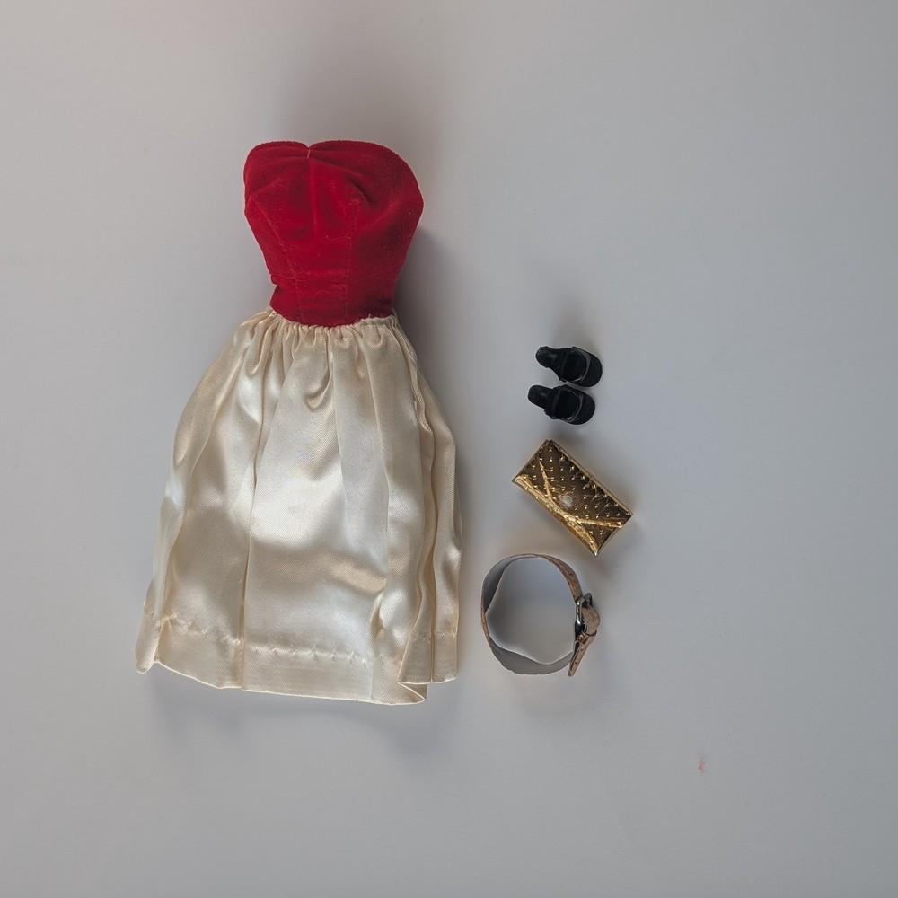 Vintage Barbie Silken Flame #977 Outfit Dress Purse Belt Shoes 1962 Mattel