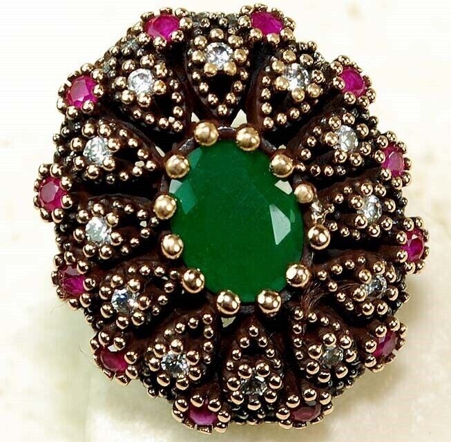 Stylish Ottoman Empire Inspired 2CT Emerald 925 Sterling Silver Ring Size 8 ZB1-4