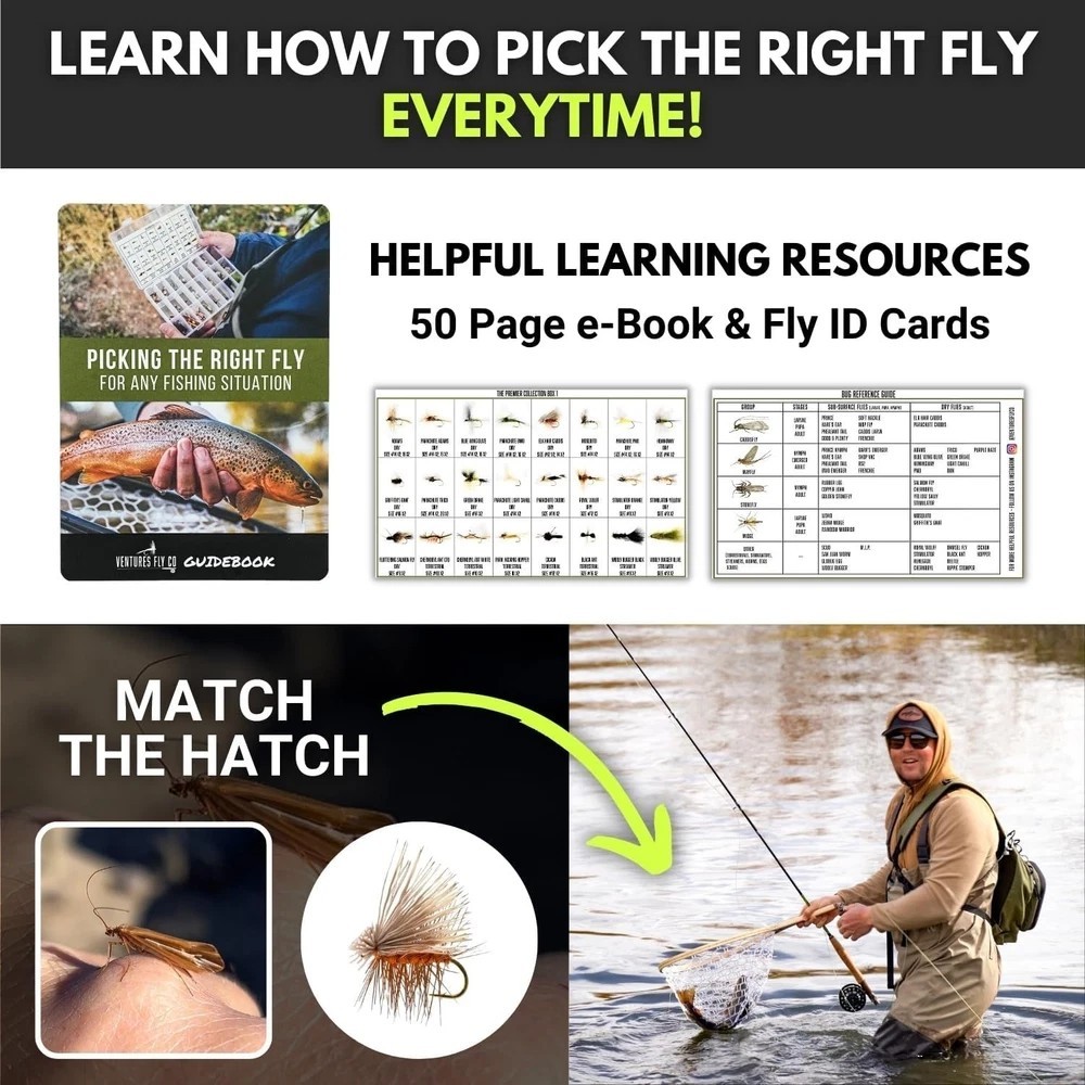 Ventures Fly Co 200 Premium Hand-Tied Fly Fishing Flies Assortment in Three Sizes