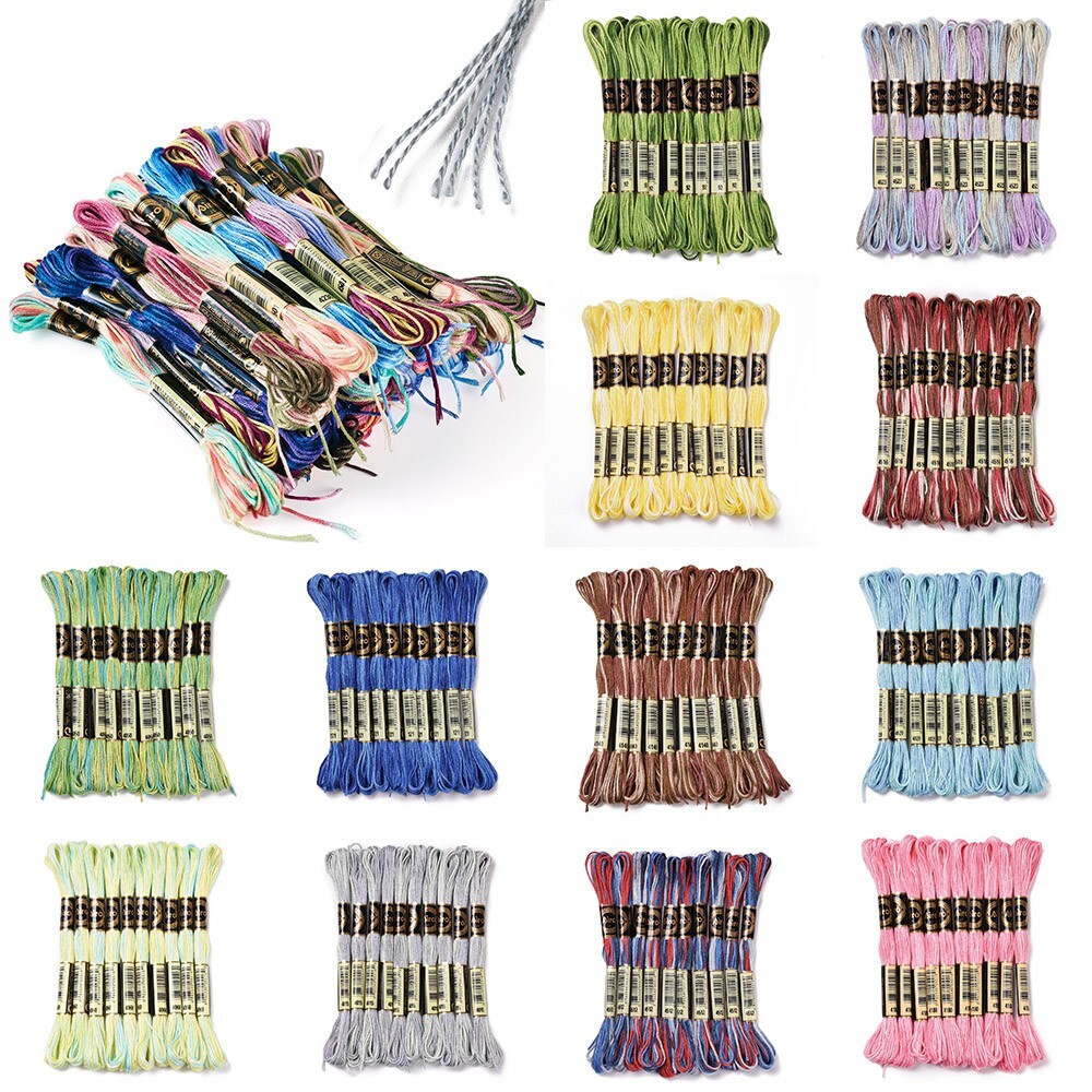 10Skein 6-Ply Polyester Embroidery Floss Segment Dyed Cross Stitch Threads 0.5mm