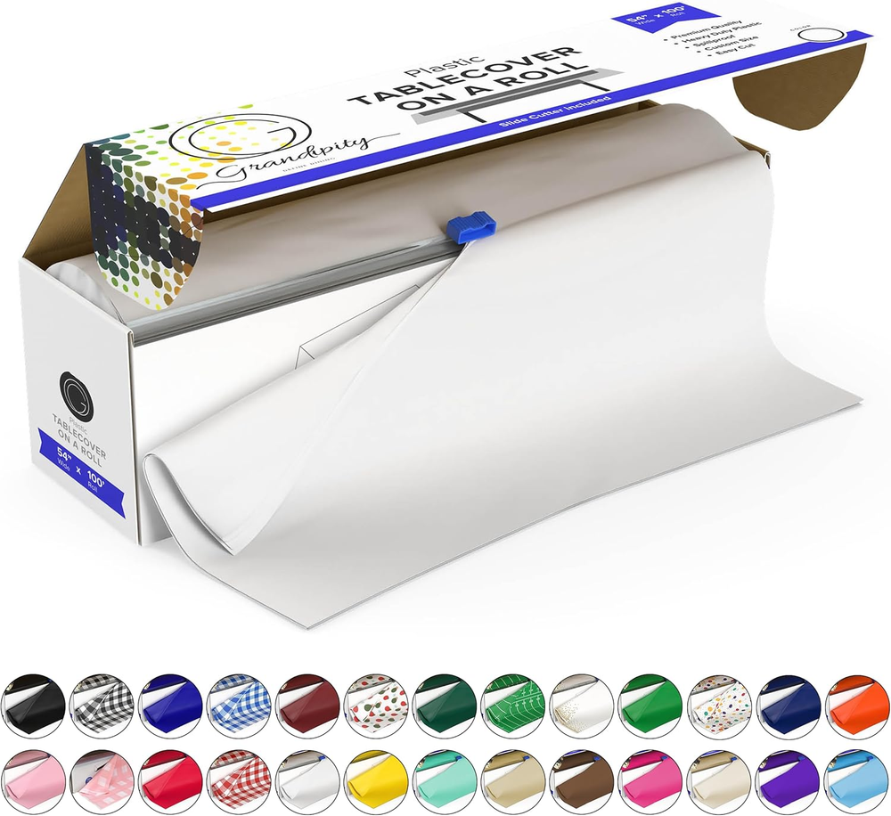 Plastic Tablecloth Roll - 54In X 100 Ft. White Plastic Table Cloths for Parties