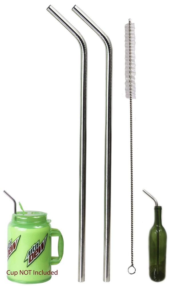 2 Jumbo 14-inch Stainless Steel Straws 100 oz Extra Long Wide Drinking Straws BPA-Free Reusable