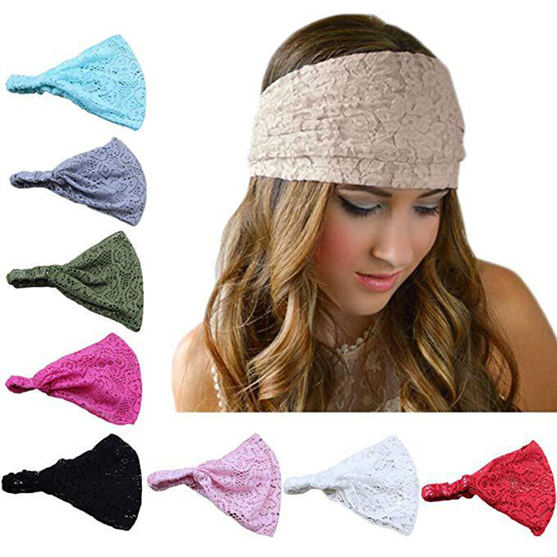 Women's Wide Lace Headband Elastic Turban for Summer Sports & Fashion