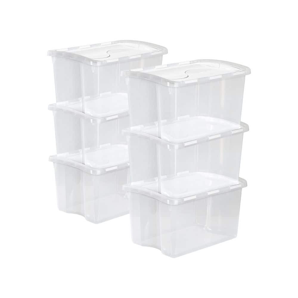 48-Quart Plastic Storage Bin w/Hinged Lid & Handles,Clear(6 Pack)