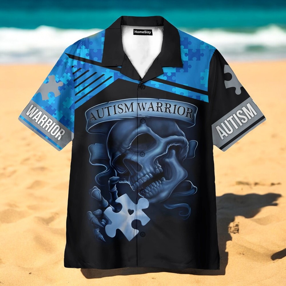 Autism Warrior Hawaiian Shirt Short Sleeve for Men US Size Vibrant Summer Style Tropical Print