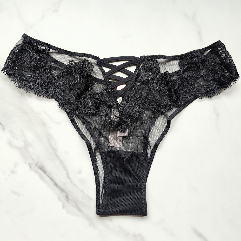 Victoria's Secret Dream Angels Boho Floral Embroidery Brazilian Panty Black S