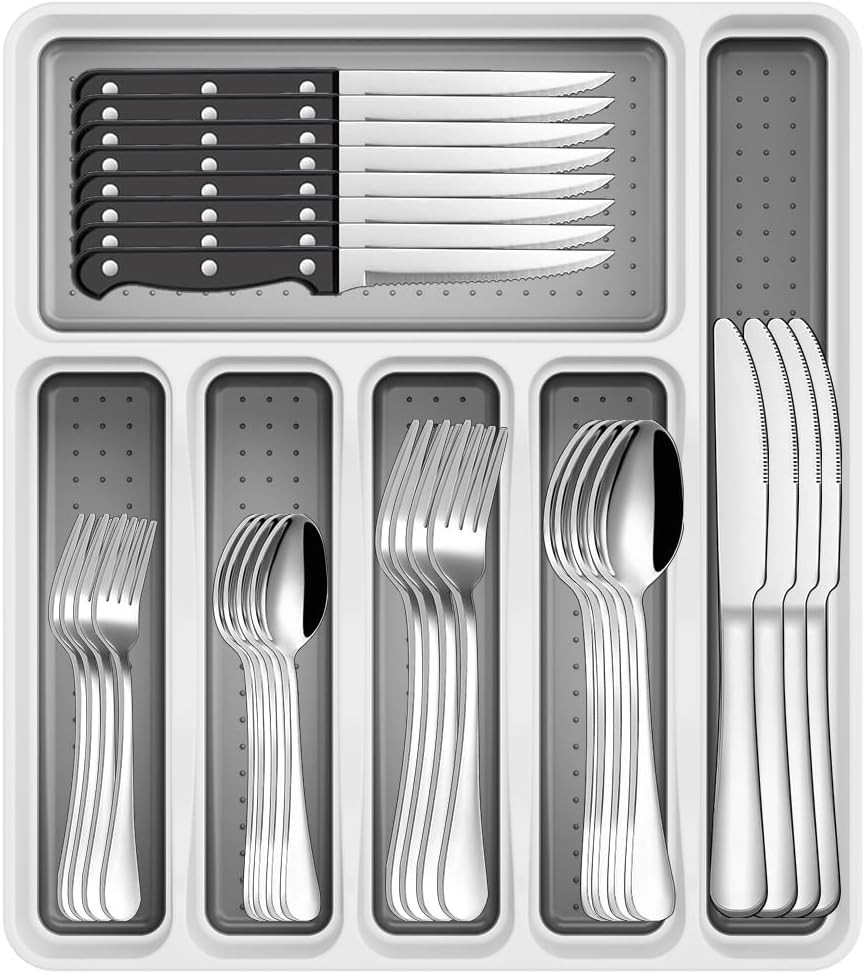 49-Piece Stainless Steel Silverware Set with 49PCS Silver Organizer