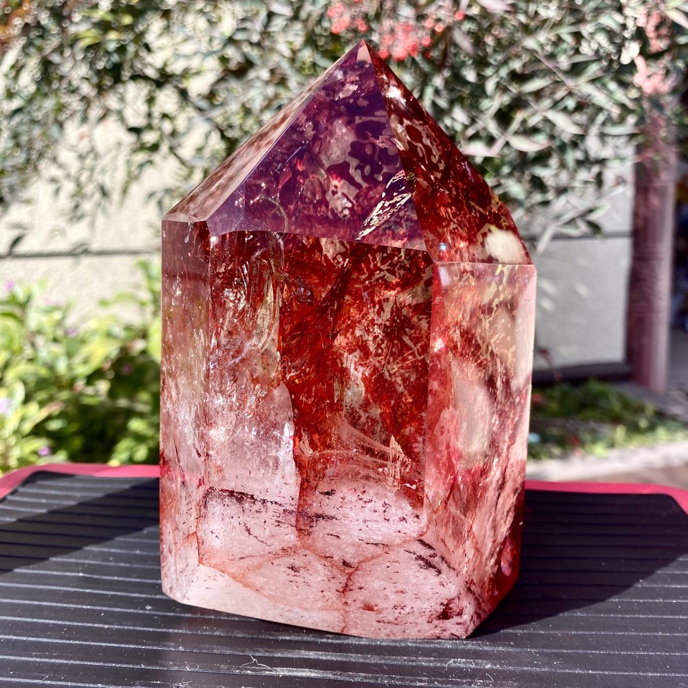 3.92LB Natural Crystal Red Ghost Quartz Mine Crystal Tower Decoration-