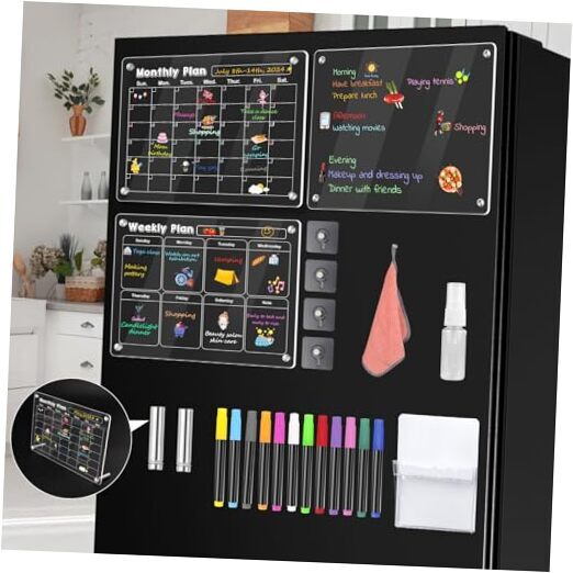 3 Pcs Fridge Calendar Magnet,Acrylic Calendar for Monthly+Weekly+Memo