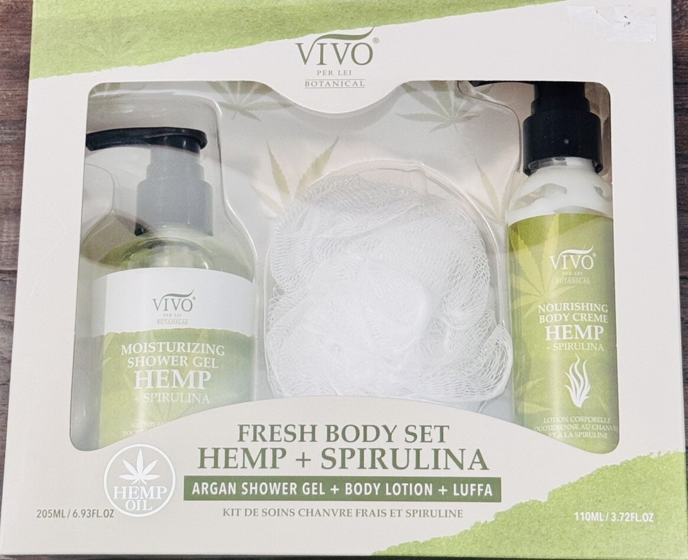 Vivo Per Lei Hemp + Spirulina Fresh Body Set(Shower Gel, Body Lotion & Luffa)