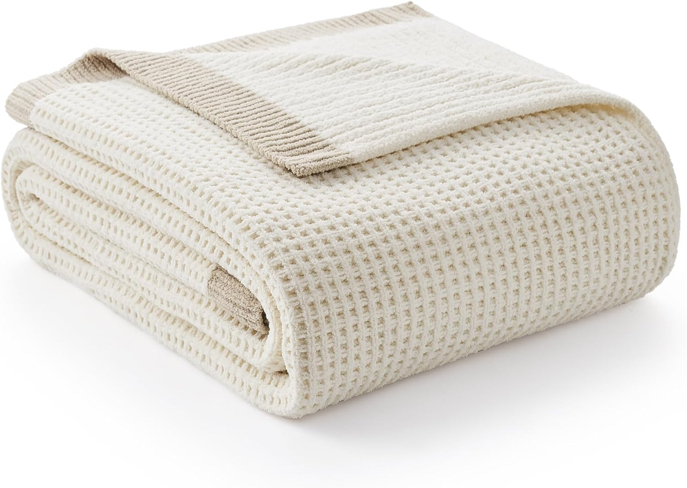 Chenille Waffle Knit Blanket Reversible Soft Cozy Throw for Couch