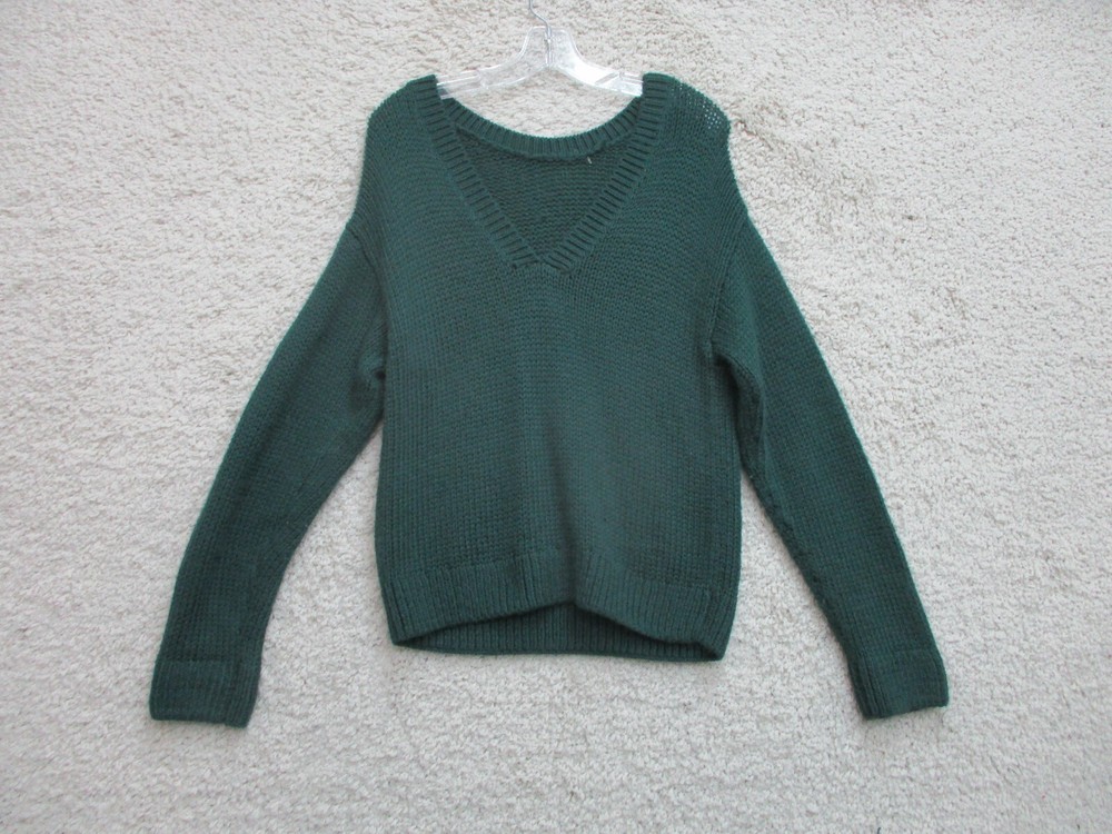 PINK Victorias Secret Sweater Small Adult Green V Neck Cable Knit Pullover Women
