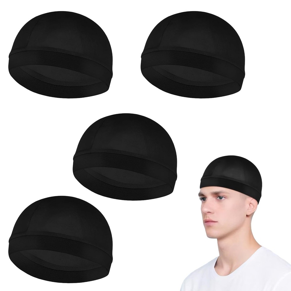 4 Pcs Wave Cap,Silk Wave Sleep Hair Cap for Black Men, Mens Night Elastic Ban