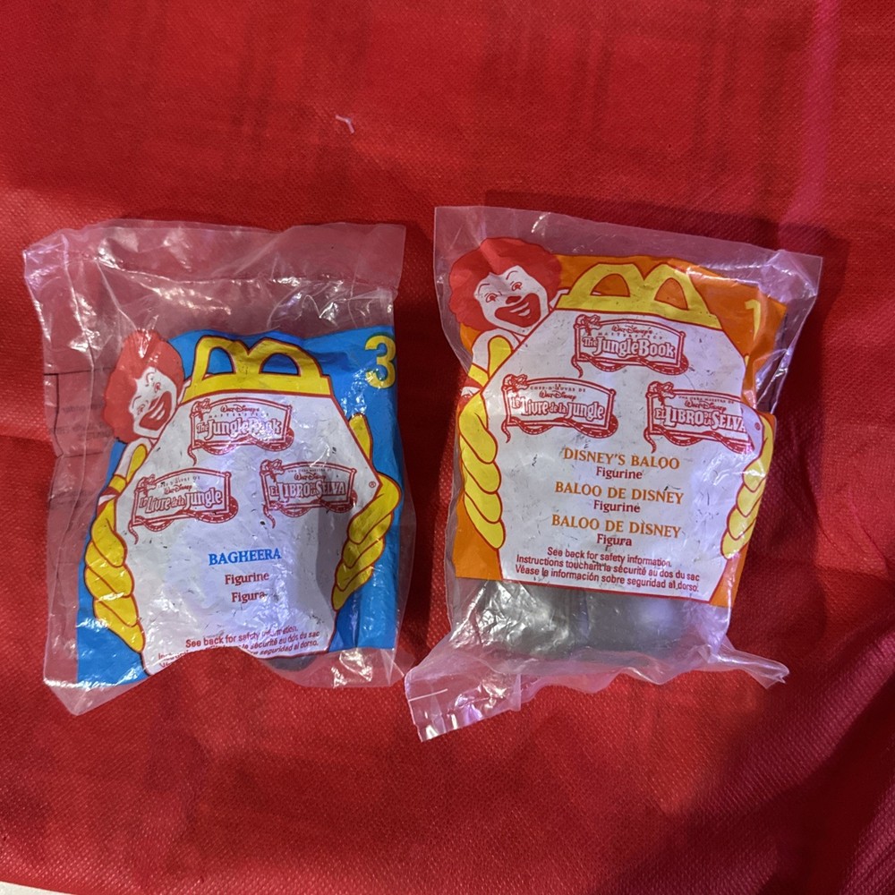 1997 McDonald’s Jungle Book Happy Meal Toys Baloo & Bagheera Disney Vintage Seal