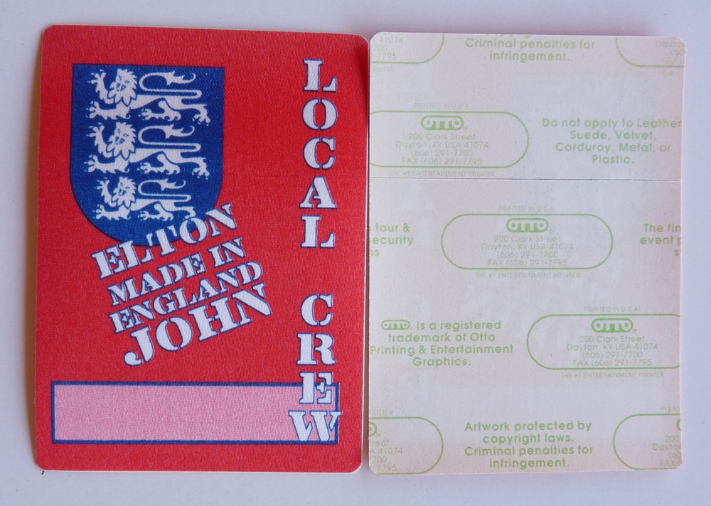 Elton John Made In England Concert Tour Red Crew Backstage Pass D21