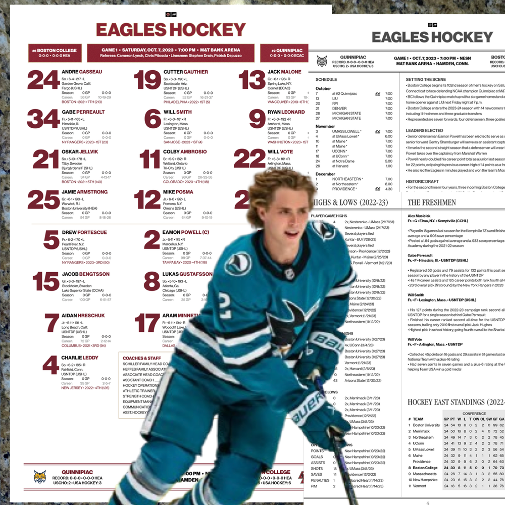 Will Smith 1st NCAA Game - Issued Lineup Card & Program Notes - NHL Oct 7, 2023