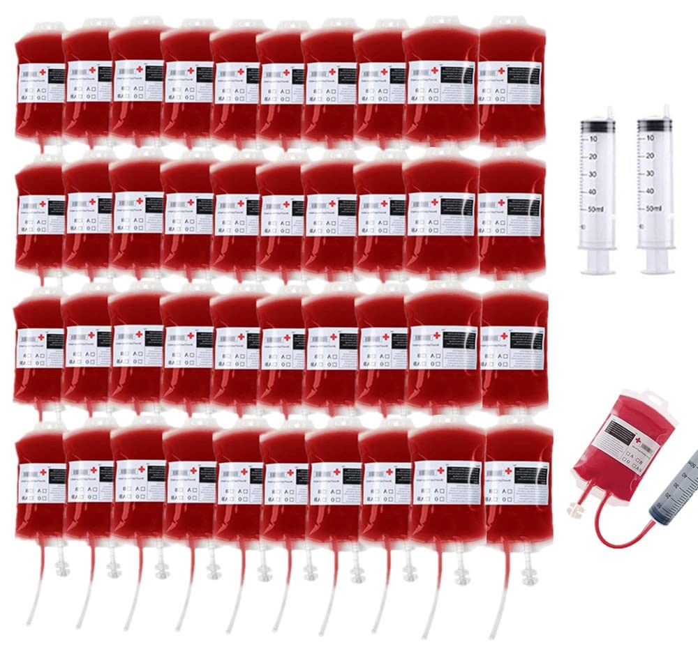 40 Packs Halloween Decorations Blood Bags for Drink, Reusable Drink Cups Cont...